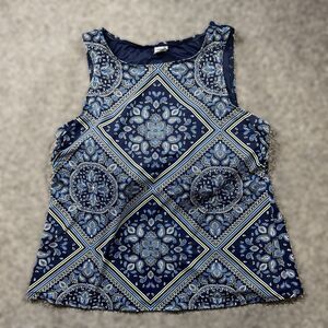 Lands End Tankini Top 22W/L 22W Long Navy Paisley Soft Cup Built in Bra Modest